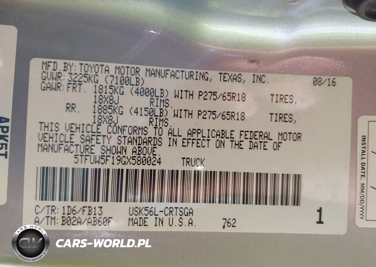 2016 Toyota Tundra Sr5 5.7L V8 VIN:5TFUW5F19GX580024 - 9