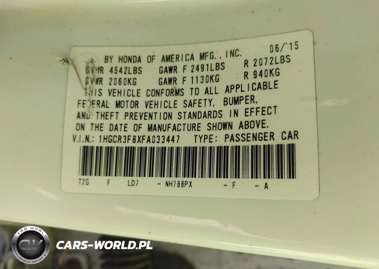 2015 Honda Accord Ex-L V-6 VIN:1HGCR3F8XFA033447 - 9