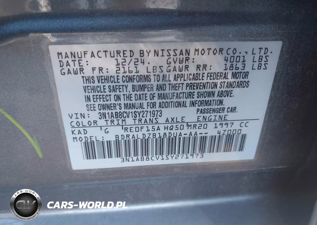 2025 Nissan Sentra Sv VIN:3N1AB8CV1SY271973 - 9