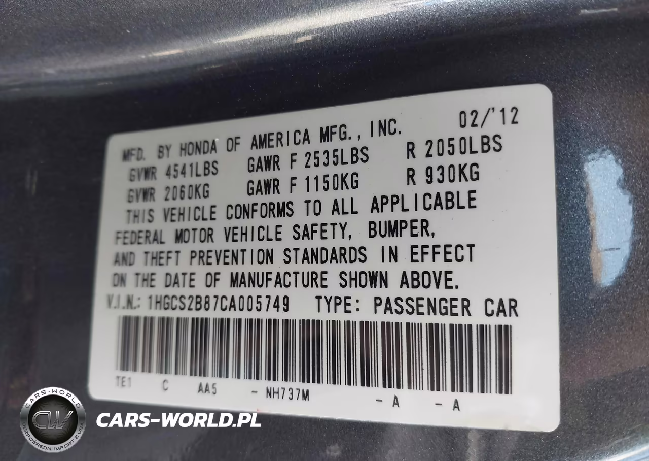 2012 Honda Accord 3.5 Ex-L VIN:1HGCS2B87CA005749 - 9