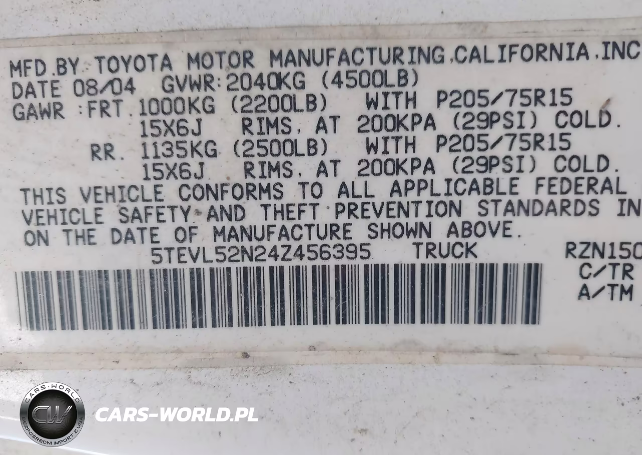 2004 Toyota Tacoma VIN:5TEVL52N24Z456395 - 9