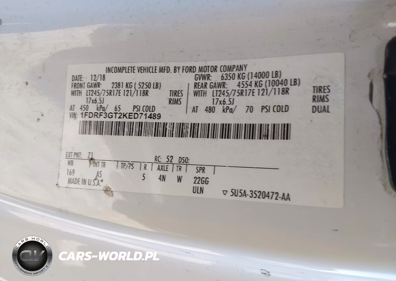 2019 Ford F-350 Chassis Xl VIN:1FDRF3GT2KED71489 - 8