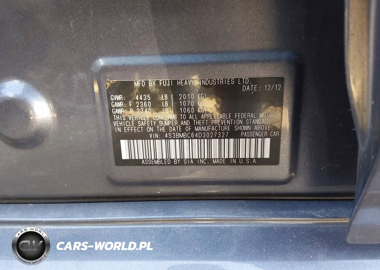 2013 Subaru Legacy 2.5I Premium VIN:4S3BMBC64D3027327 - 9