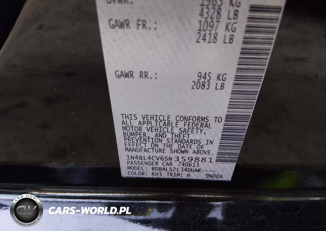2025 Nissan Altima Sr Fwd VIN:1N4BL4CV6SN359881 - 9