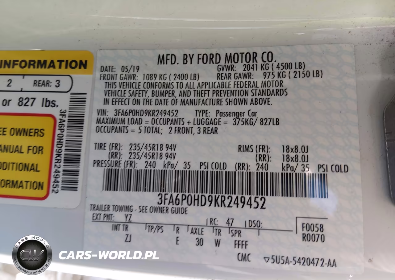 2019 Ford Fusion Se VIN:3FA6P0HD9KR249452 - 9