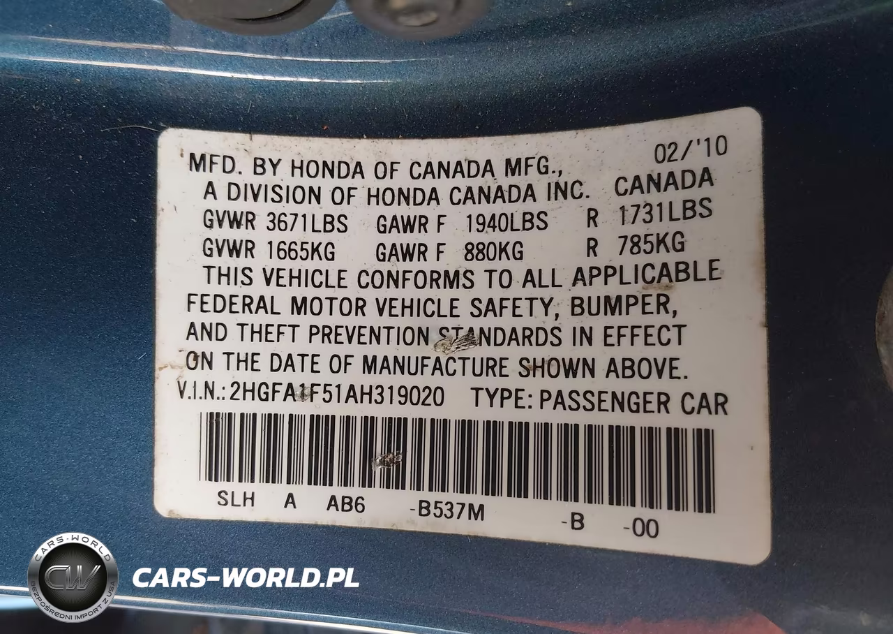 2010 Honda Civic Lx VIN:2HGFA1F51AH319020 - 9