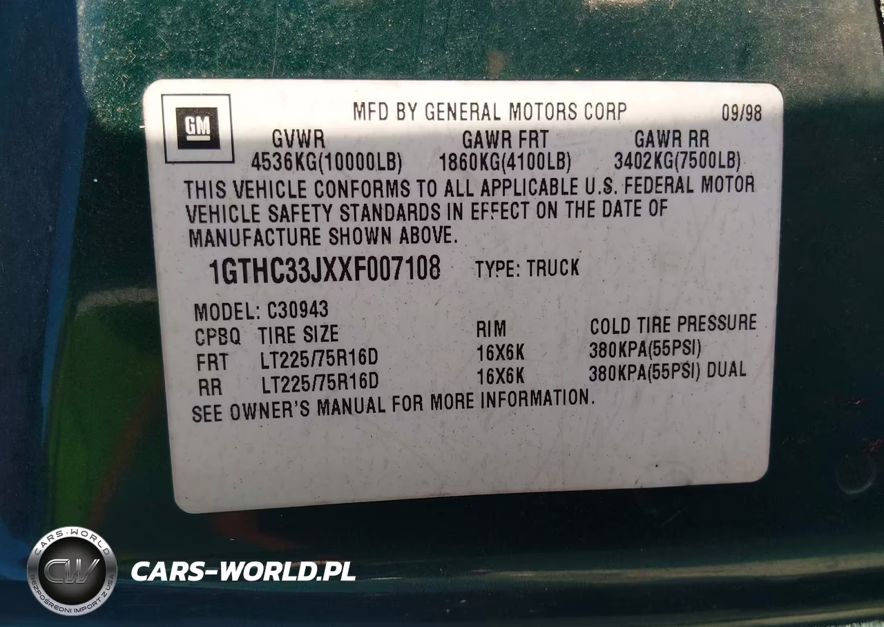 1999 GMC Sierra 3500 Hd Sl VIN:1GTHC33JXXF007108 - 9
