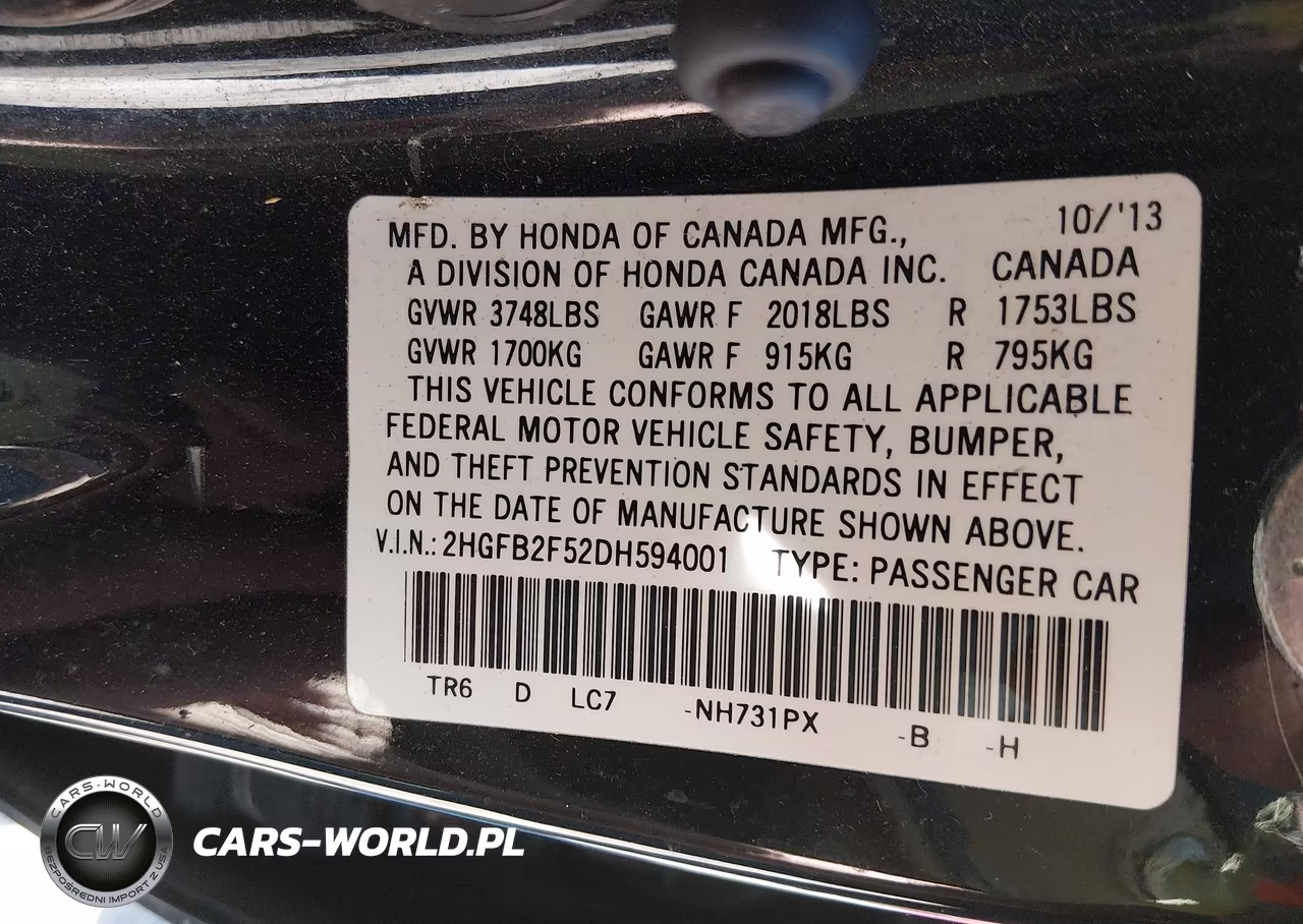 2013 Honda Civic Lx VIN:2HGFB2F52DH594001 - 9