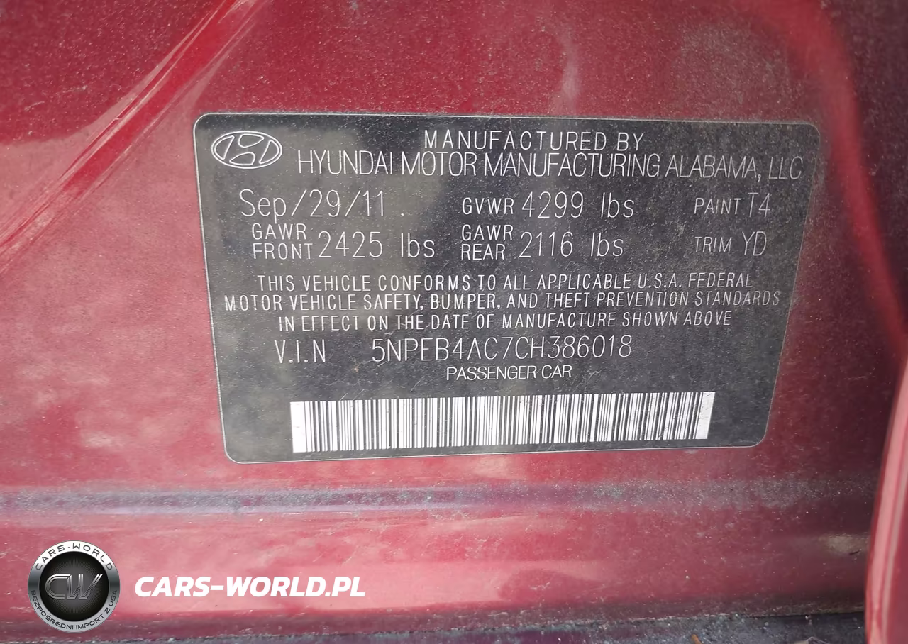 2012 Hyundai Sonata Gls VIN:5NPEB4AC7CH386018 - 9