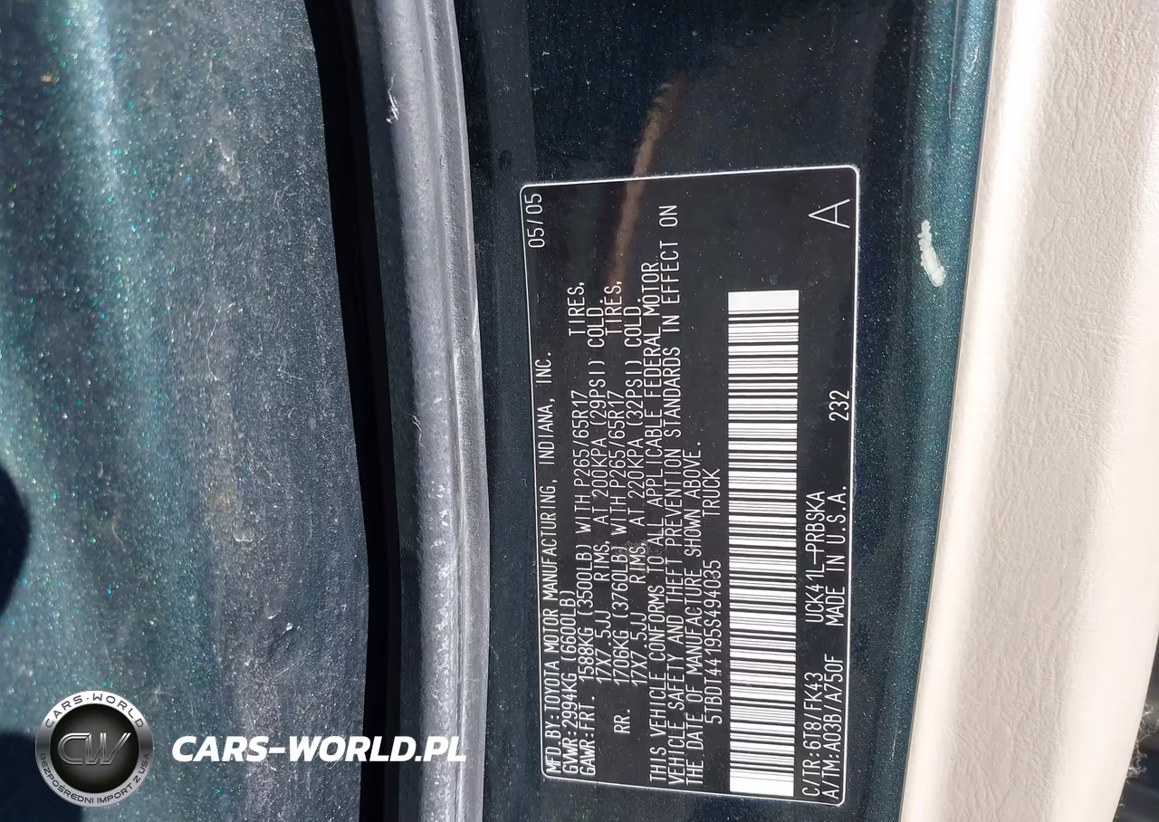 2005 Toyota Tundra Sr5 V8 VIN:5TBDT44195S494035 - 9