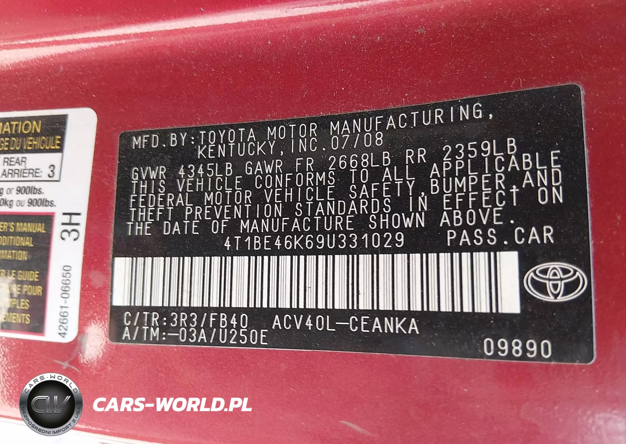 2009 Toyota Camry Le VIN:4T1BE46K69U331029 - 9