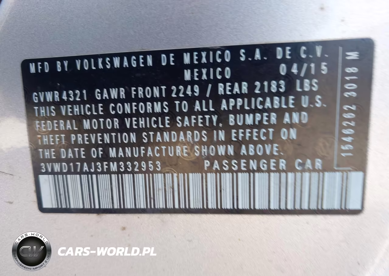 2015 Volkswagen Jetta 1.8T Se VIN:3VWD17AJ3FM332953 - 9