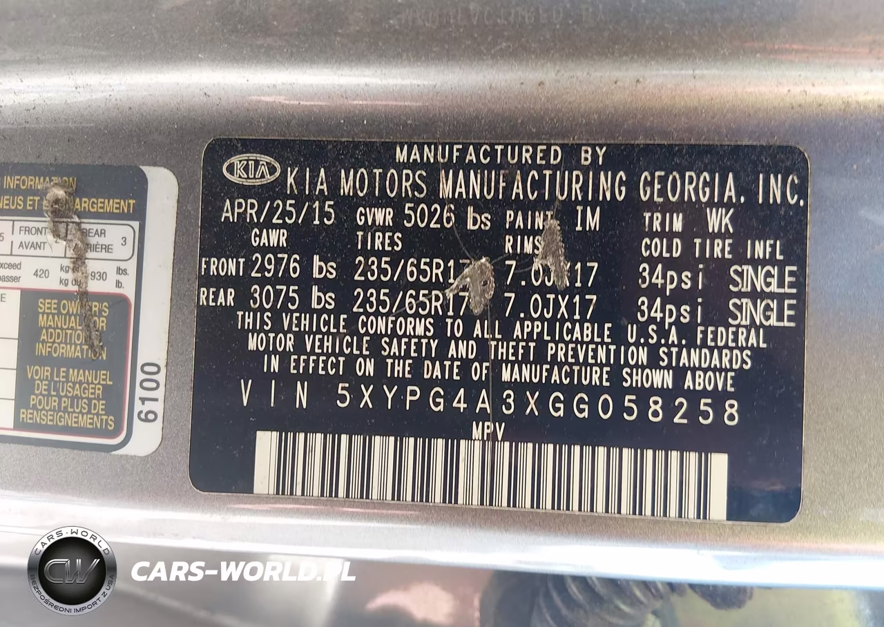 2016 Kia Sorento 2.4L L VIN:5XYPG4A3XGG058258 - 9