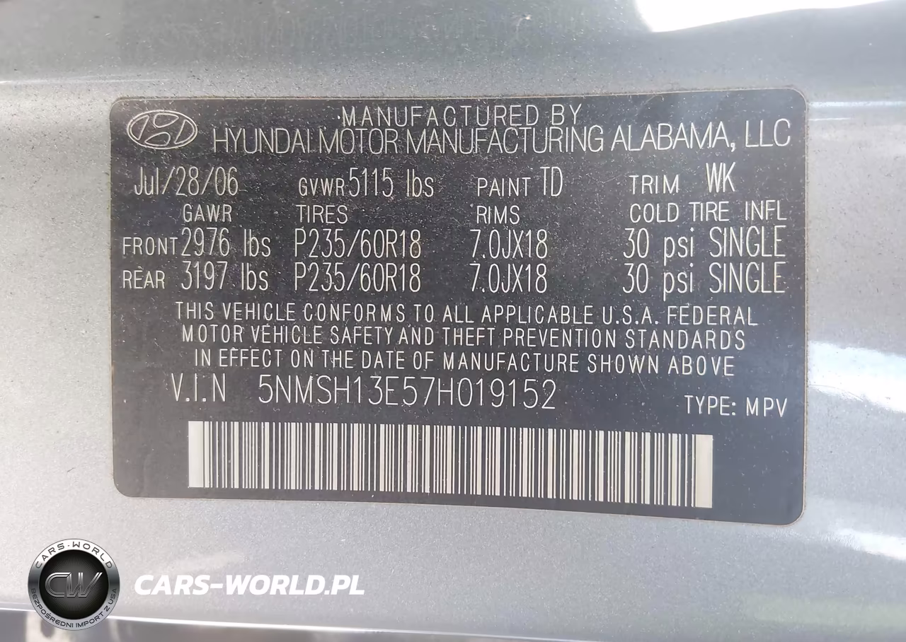 2007 Hyundai Santa Fe Limited-Se VIN:5NMSH13E57H019152 - 9