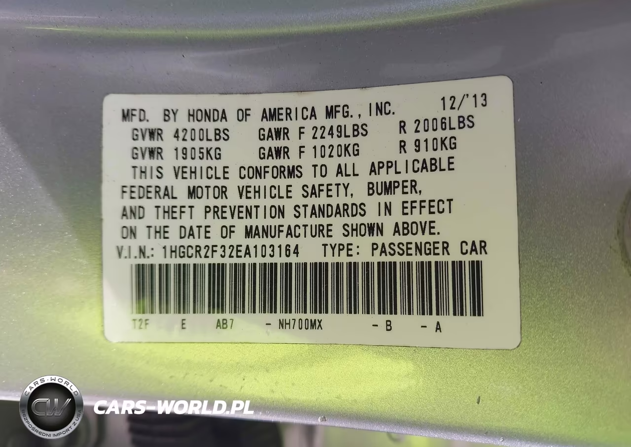 2014 Honda Accord Lx VIN:1HGCR2F32EA103164 - 9
