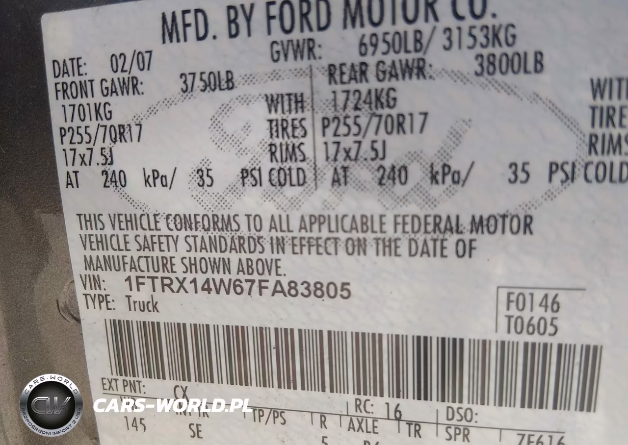 2007 Ford F-150 Fx4-Stx-Xl-Xlt VIN:1FTRX14W67FA83805 - 9
