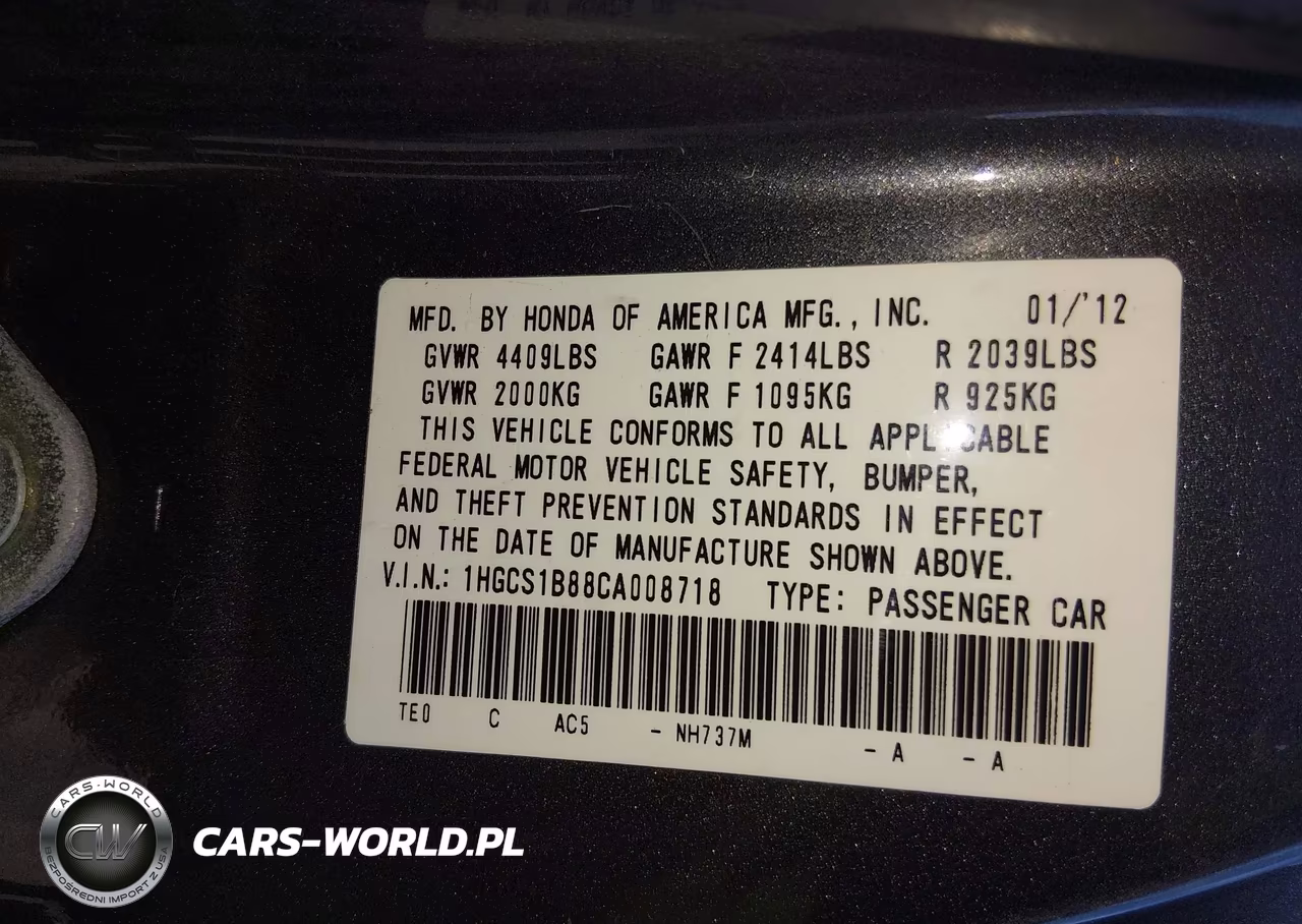 2012 Honda Accord 2.4 Ex-L VIN:1HGCS1B88CA008718 - 9
