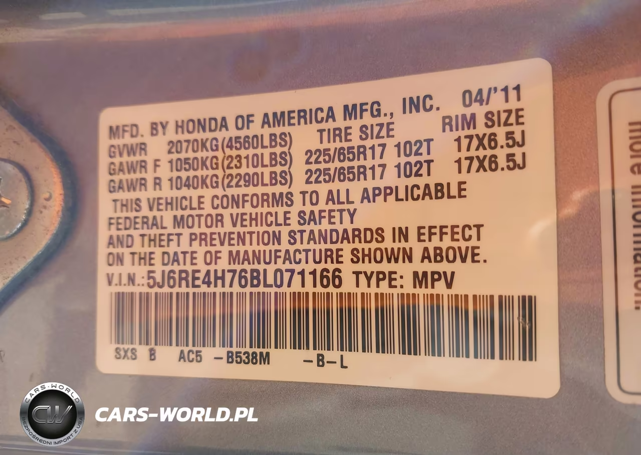 2011 Honda Cr-V Ex-L VIN:5J6RE4H76BL071166 - 9