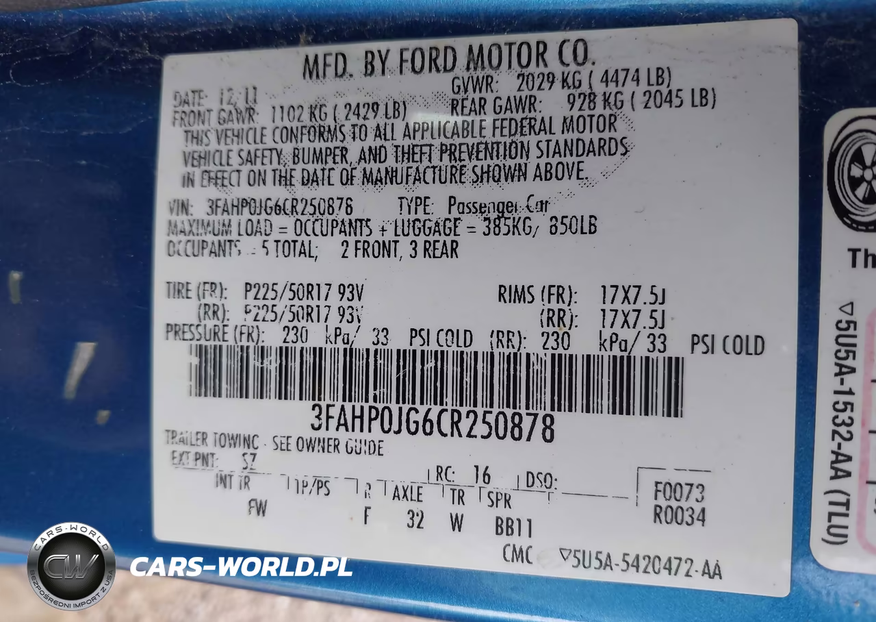 2012 Ford Fusion Sel VIN:3FAHP0JG6CR250878 - 9