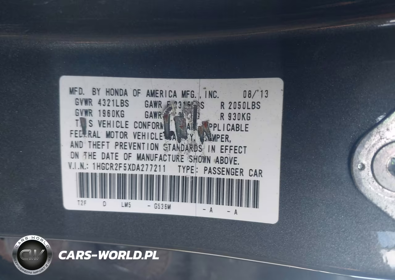2013 Honda Accord Sport VIN:1HGCR2F5XDA277211 - 9