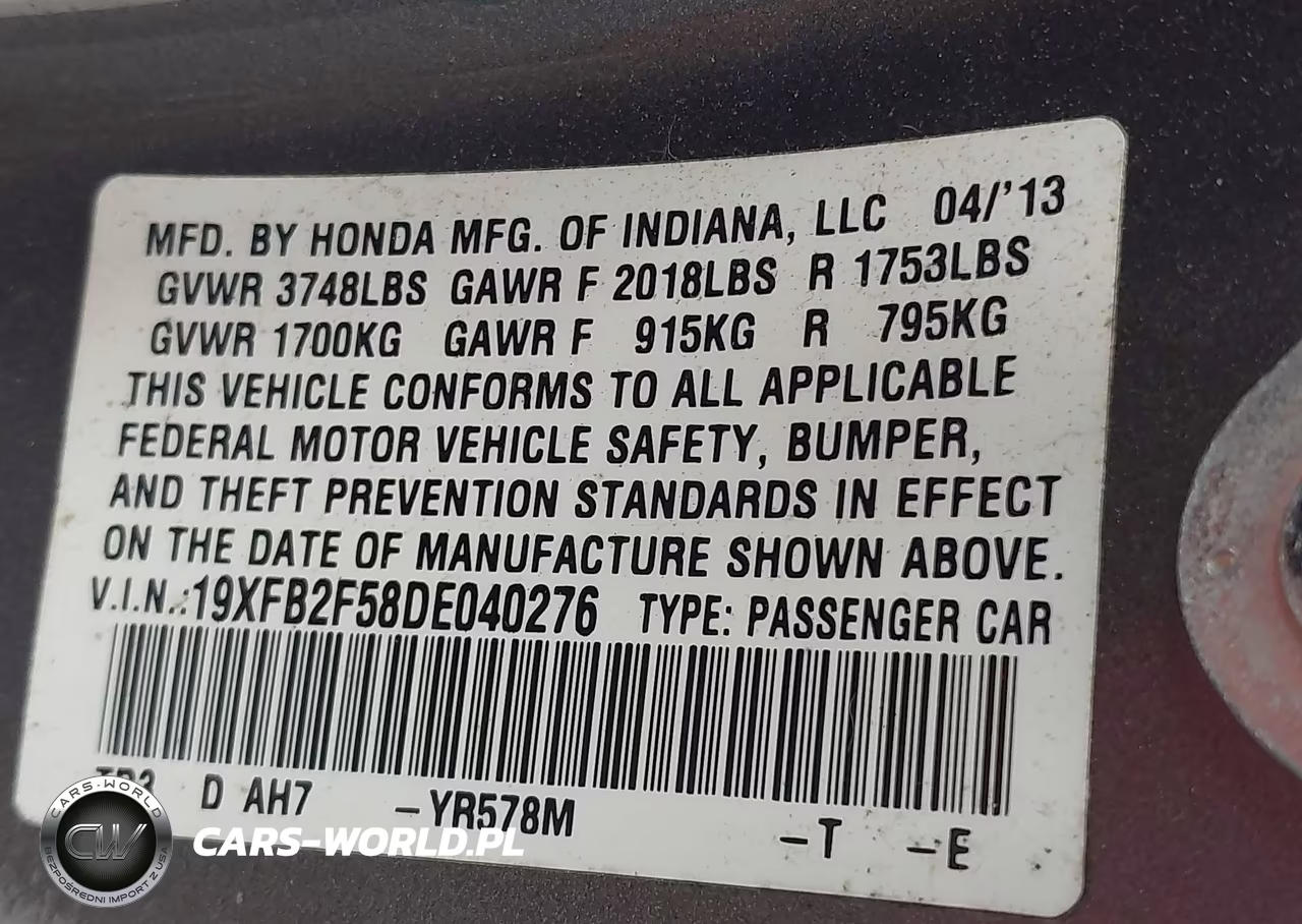 2013 Honda Civic Lx VIN:19XFB2F58DE040276 - 9
