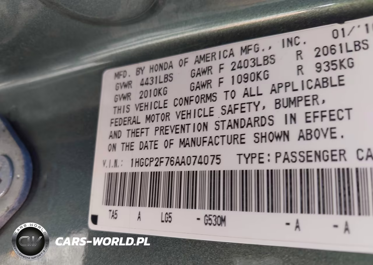 2010 Honda Accord 2.4 Ex VIN:1HGCP2F76AA074075 - 9