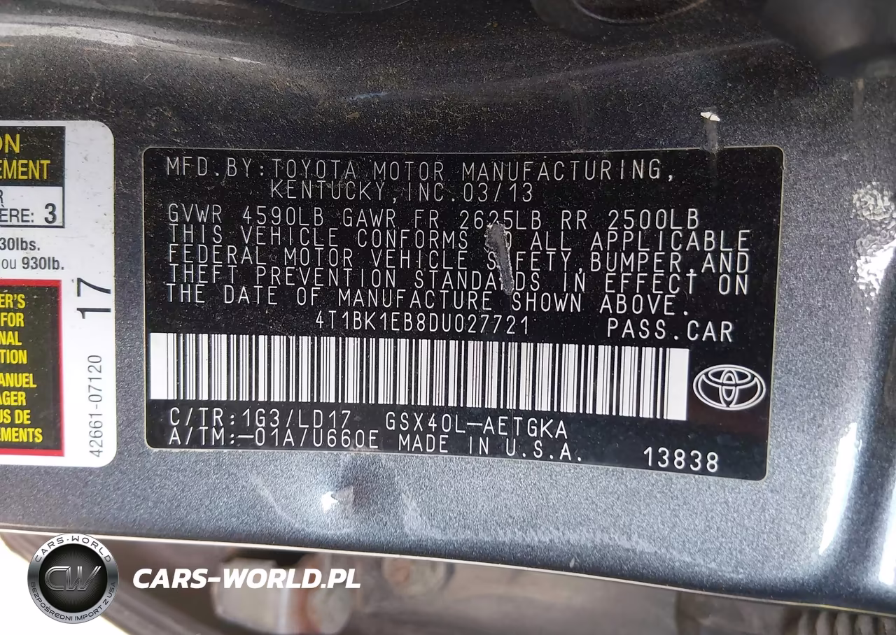 2013 Toyota Avalon Xle VIN:4T1BK1EB8DU027721 - 9