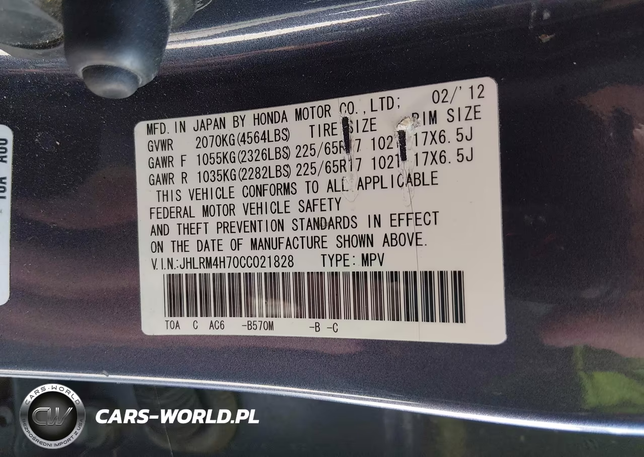 2012 Honda Cr-V Ex-L VIN:JHLRM4H70CC021828 - 9