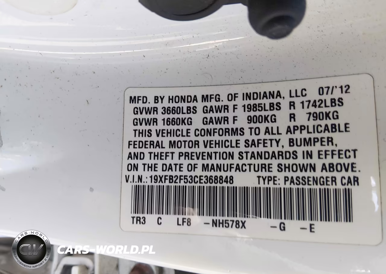 2012 Honda Civic Lx VIN:19XFB2F53CE368848 - 9