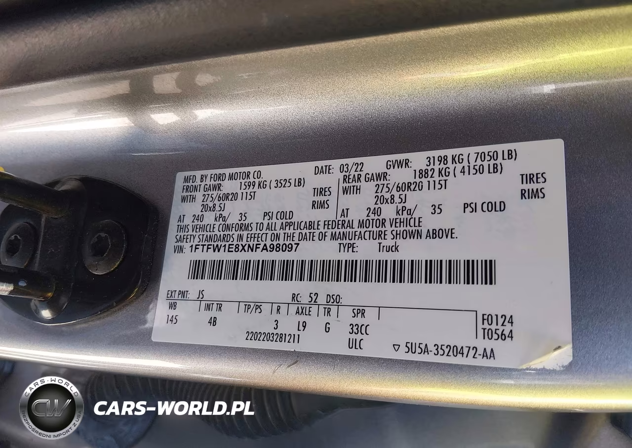 2022 Ford F150 Supercrew VIN:1FTFW1E8XNFA98097 - 9