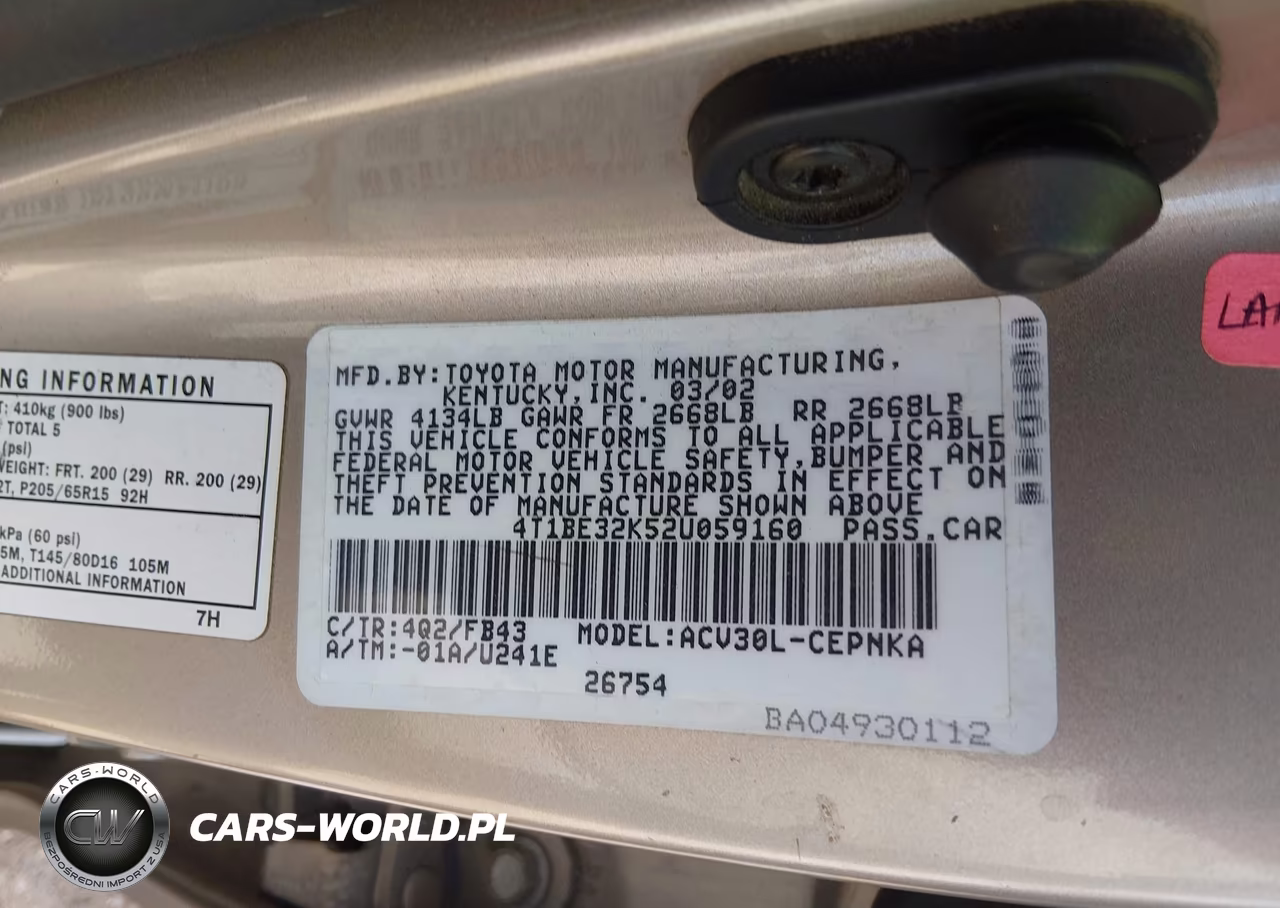 2002 Toyota Camry Le VIN:4T1BE32K52U059160 - 9