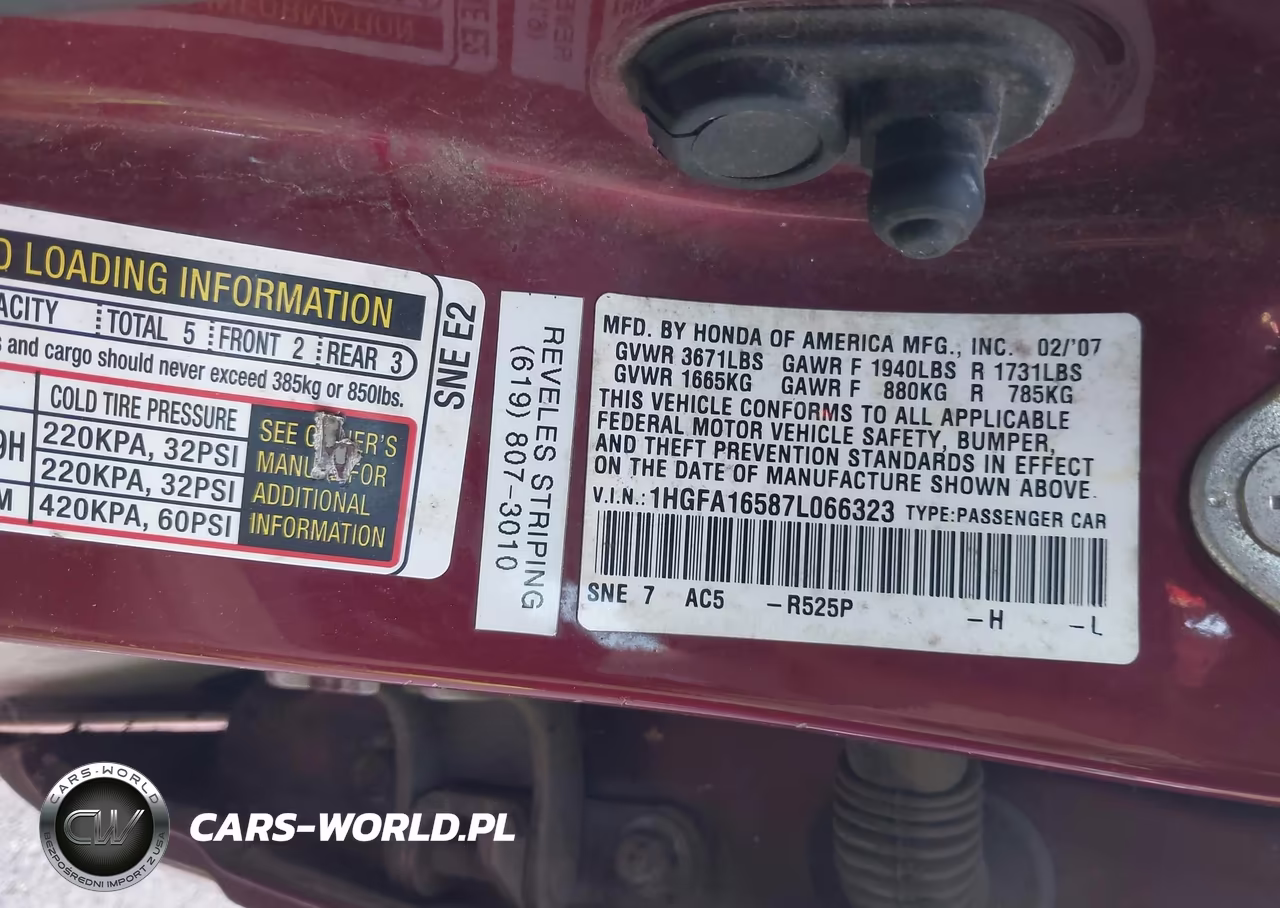 2007 Honda Civic Lx VIN:1HGFA16587L066323 - 9
