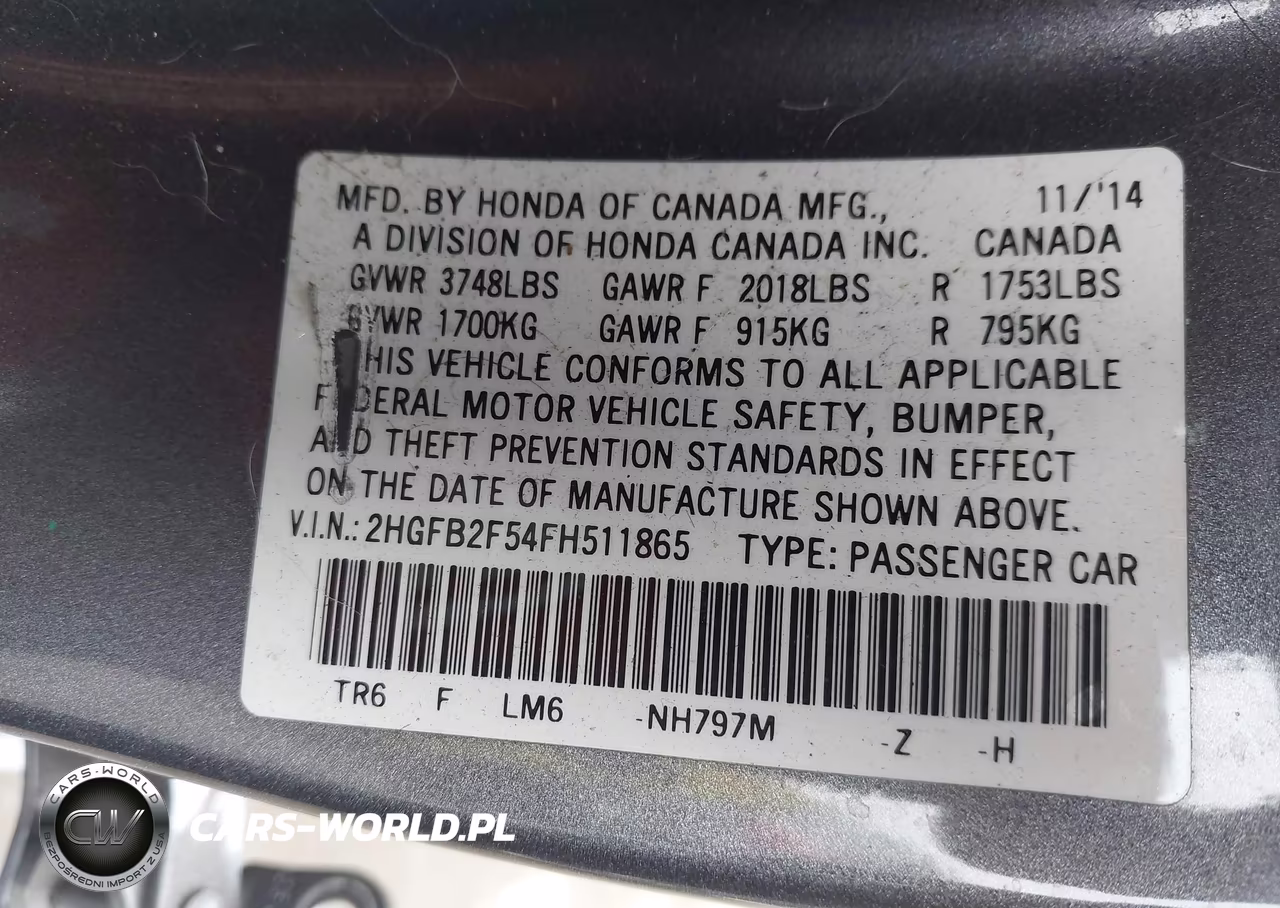 2015 Honda Civic Lx VIN:2HGFB2F54FH511865 - 9