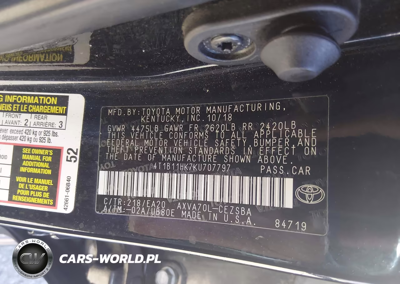 2019 Toyota Camry Se VIN:4T1B11HK7KU707797 - 9