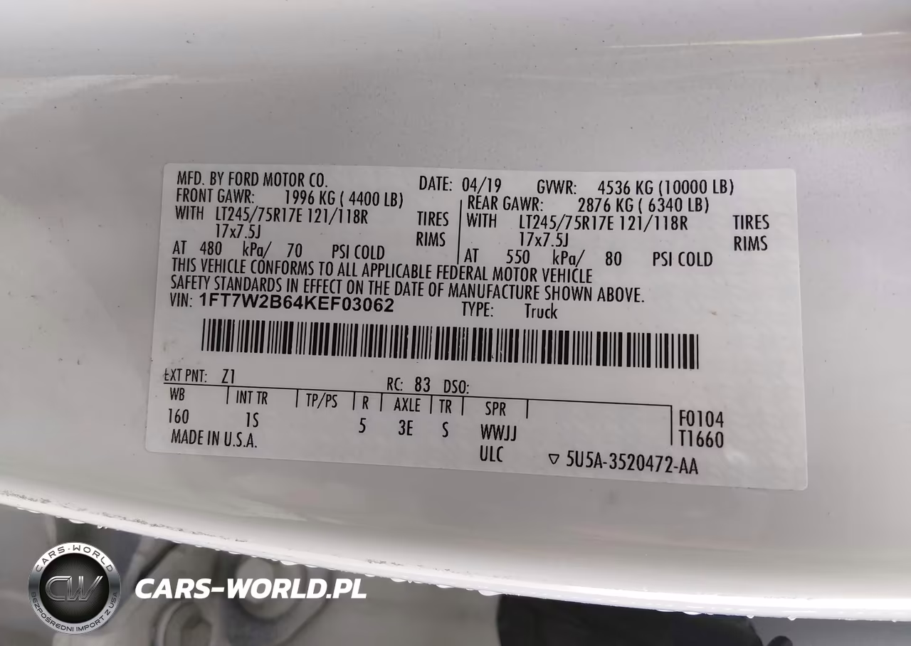 2019 Ford F-250 Xl VIN:1FT7W2B64KEF03062 - 9