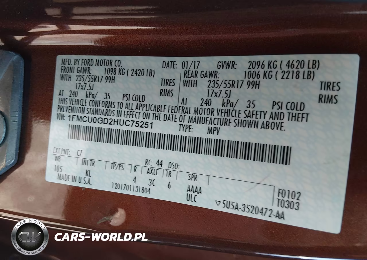2017 Ford Escape Se VIN:1FMCU0GD2HUC75251 - 9