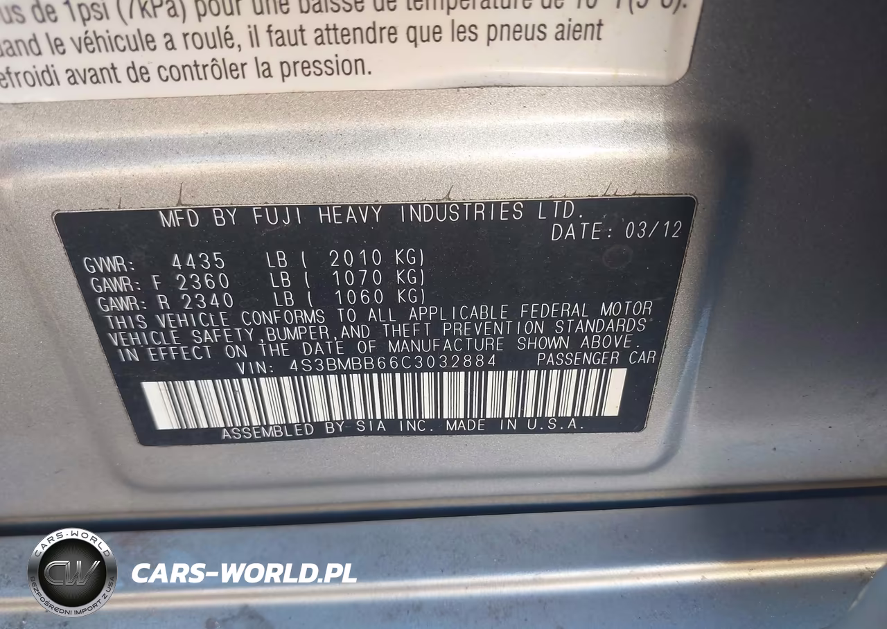 2012 Subaru Legacy 2.5I Premium VIN:4S3BMBB66C3032884 - 9