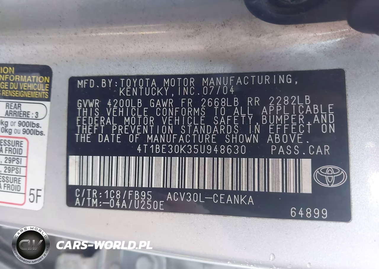 2005 Toyota Camry Le VIN:4T1BE30K35U948630 - 9