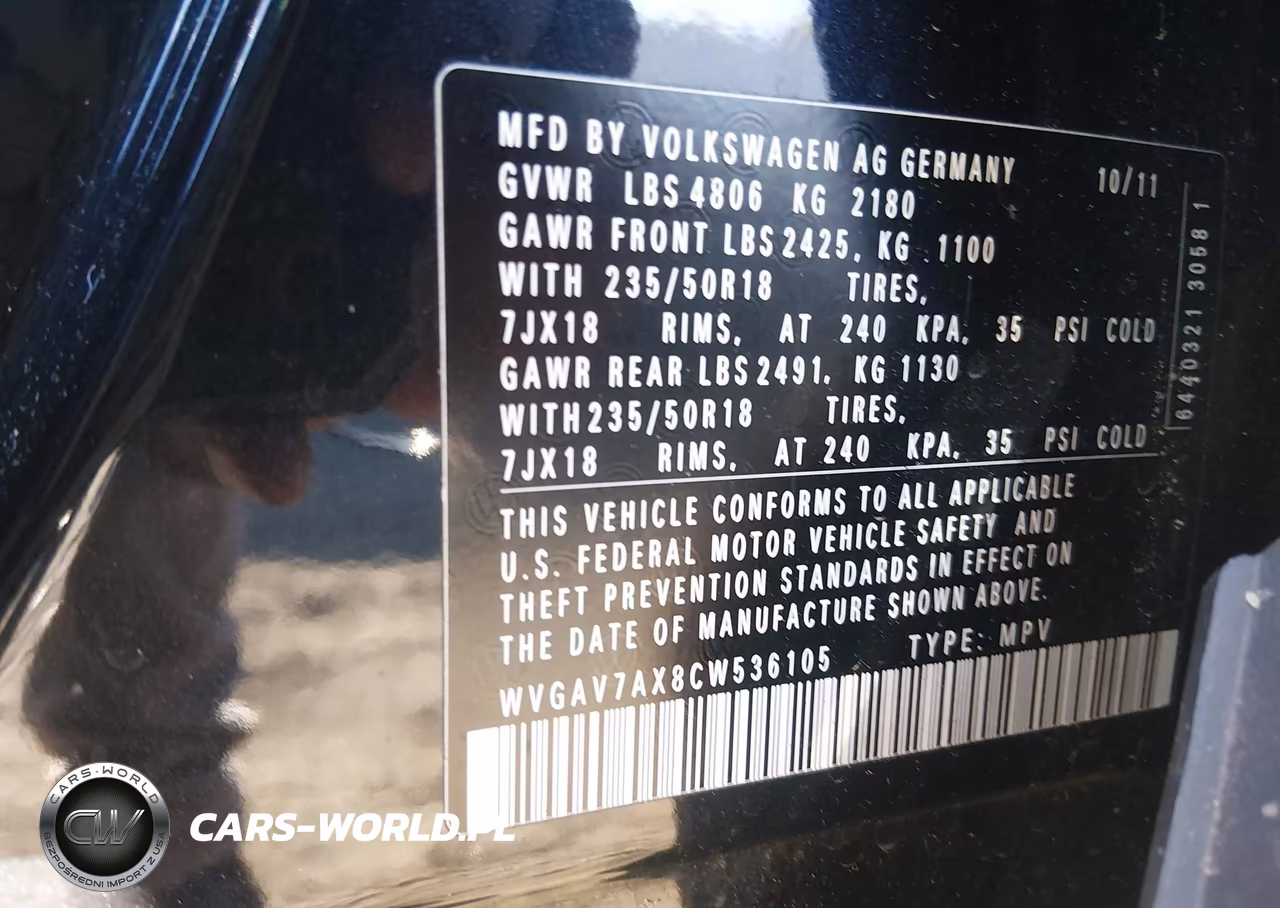 2012 Volkswagen Tiguan Se VIN:WVGAV7AX8CW536105 - 9