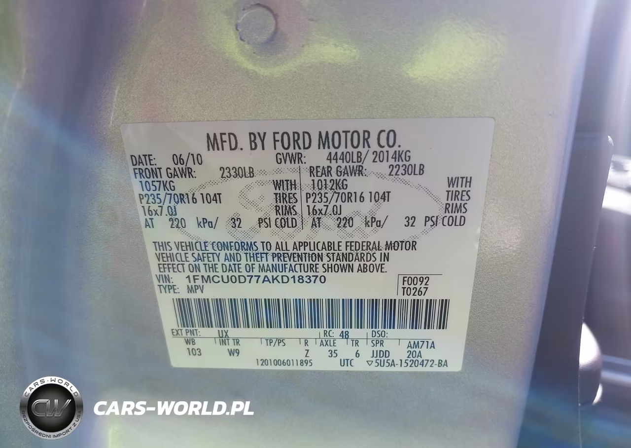 2010 Ford Escape Xlt VIN:1FMCU0D77AKD18370 - 9