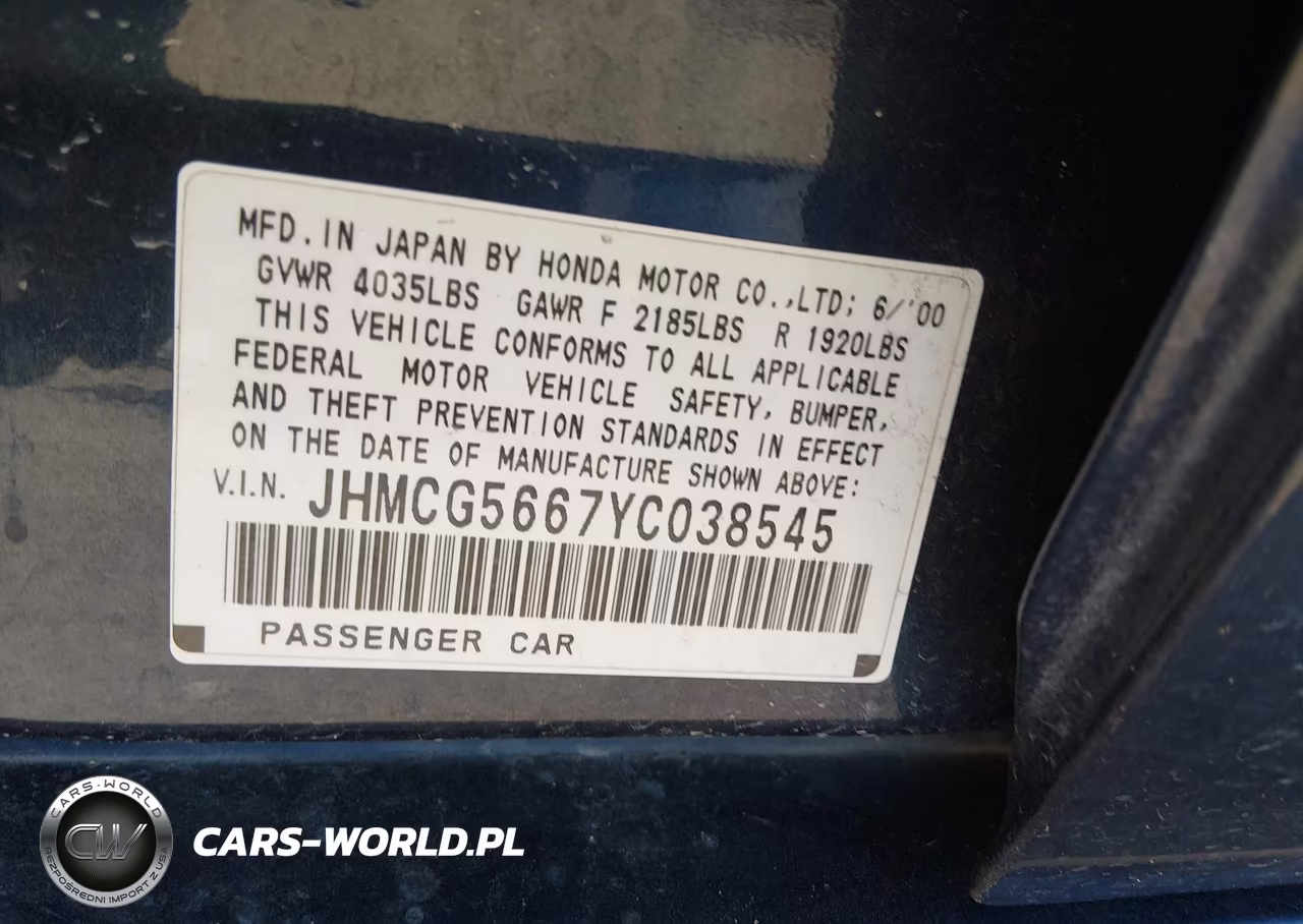 2000 Honda Accord 2.3 Ex VIN:JHMCG5667YC038545 - 9