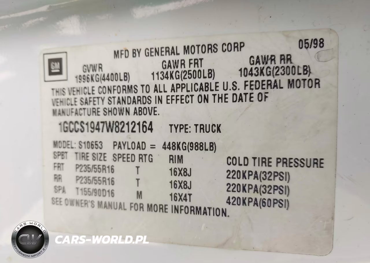 1998 Chevrolet S-10 Ls Fleetside VIN:1GCCS1947W8212164 - 9