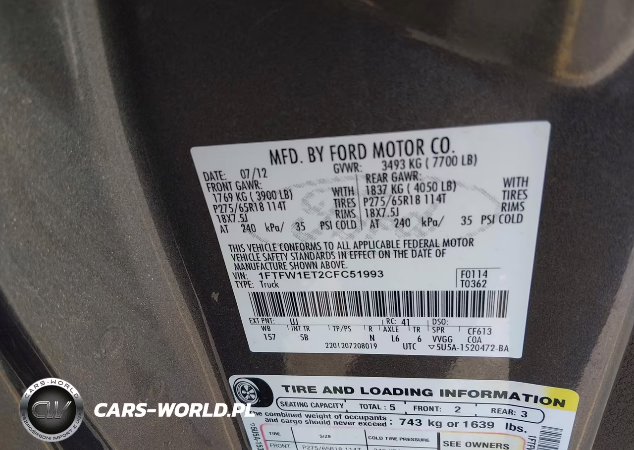 2012 Ford F-150 Fx4 VIN:1FTFW1ET2CFC51993 - 9