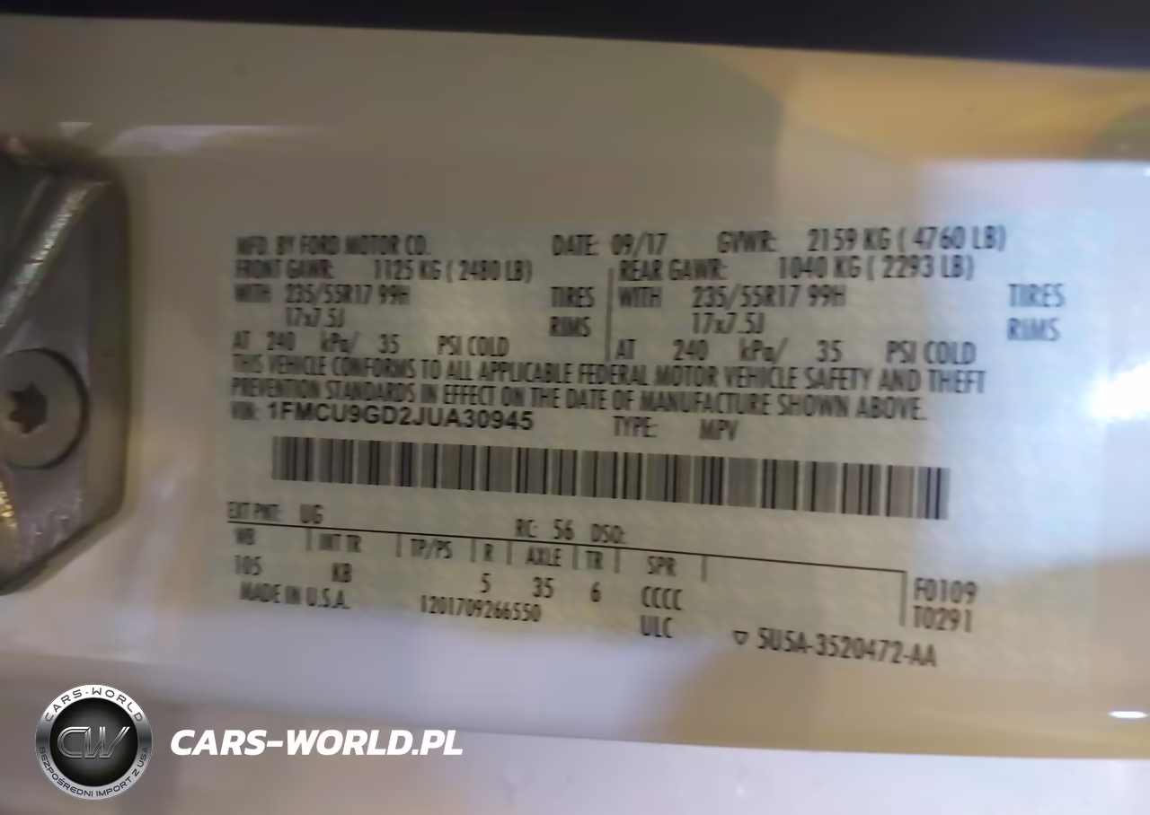 2018 Ford Escape Se VIN:1FMCU9GD2JUA30945 - 9