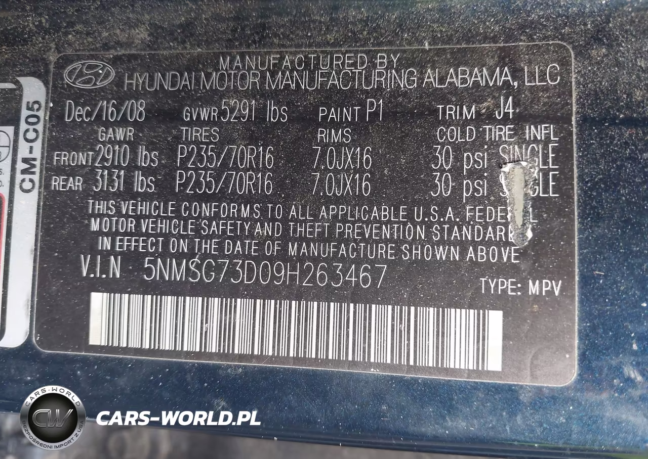2009 Hyundai Santa Fe Gls VIN:5NMSG73D09H263467 - 9