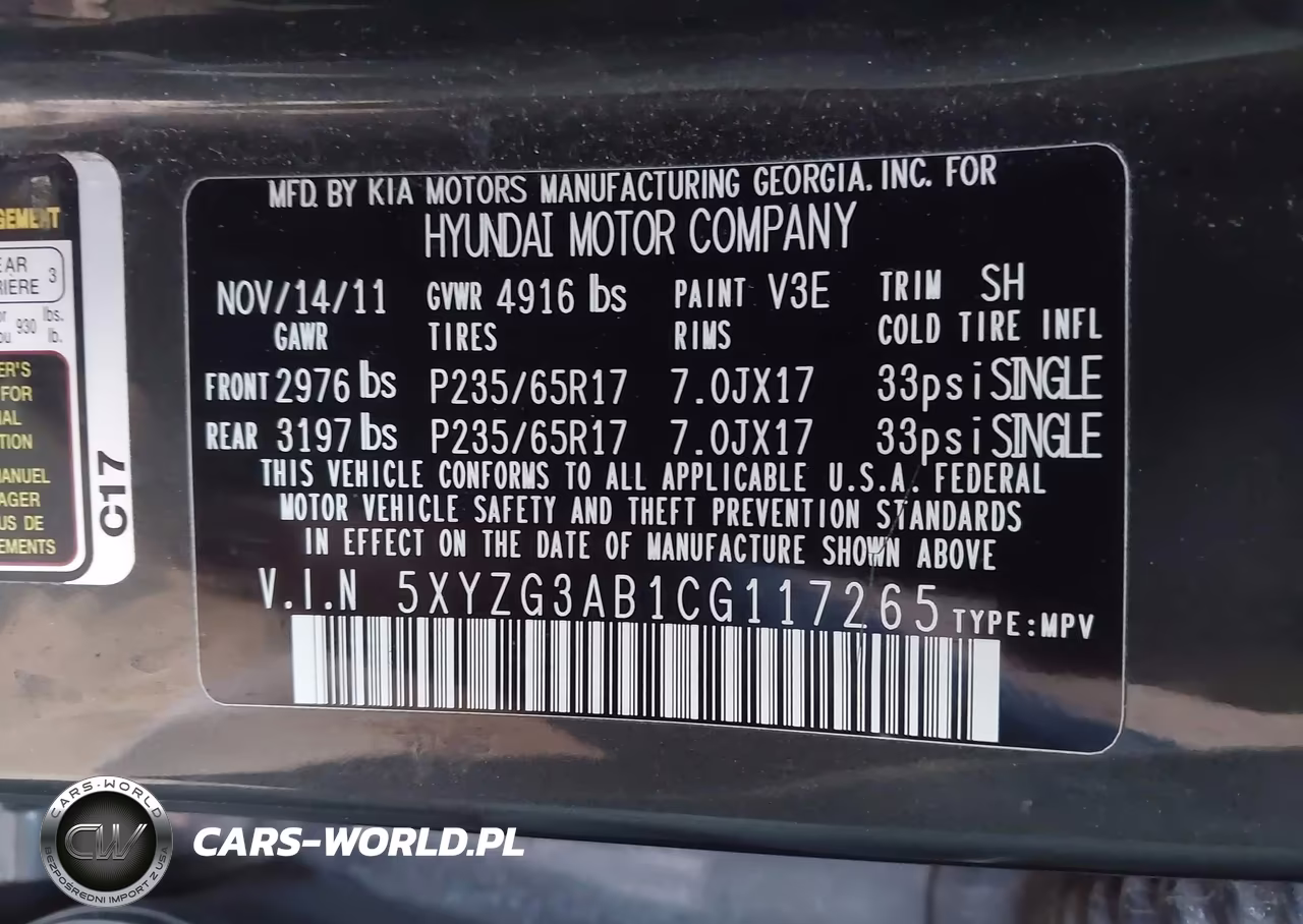 2012 Hyundai Santa Fe Gls VIN:5XYZG3AB1CG117265 - 9