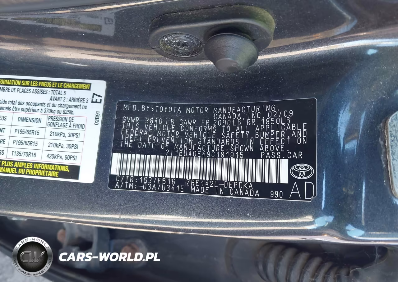 2009 Toyota Corolla Le VIN:2T1BU40E49C181915 - 9