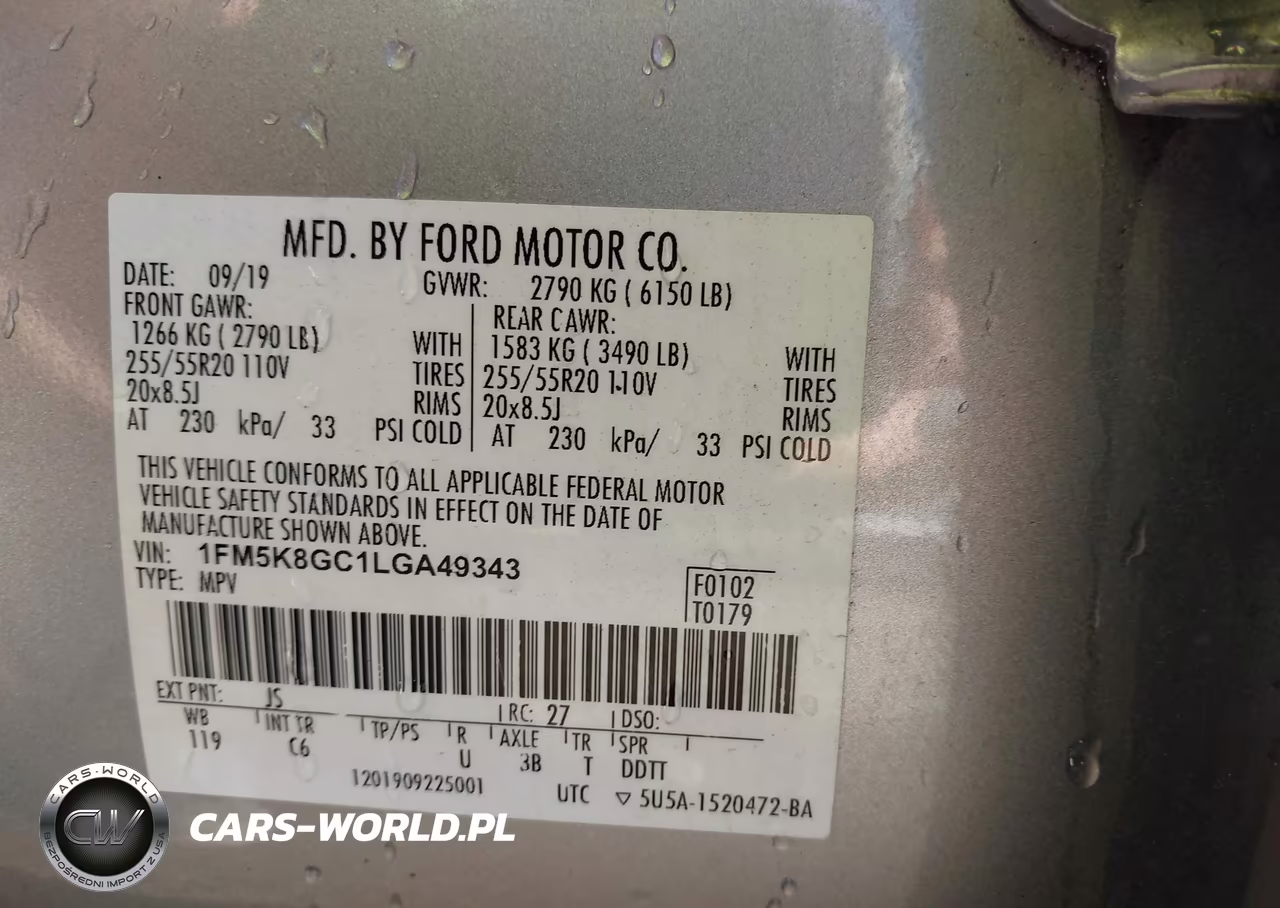 2020 Ford Explorer St VIN:1FM5K8GC1LGA49343 - 9
