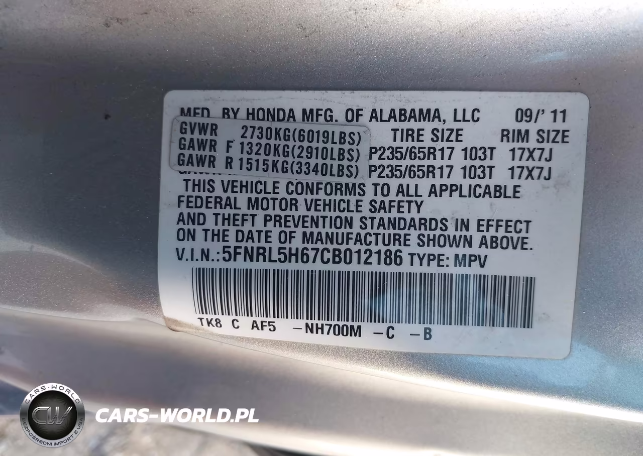 2012 Honda Odyssey Ex-L VIN:5FNRL5H67CB012186 - 9