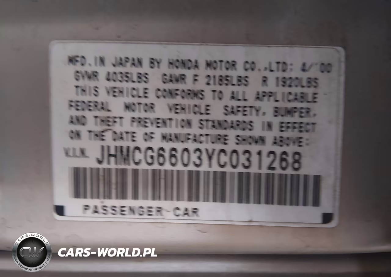 2000 Honda Accord 2.3 Ex VIN:JHMCG6603YC031268 - 9